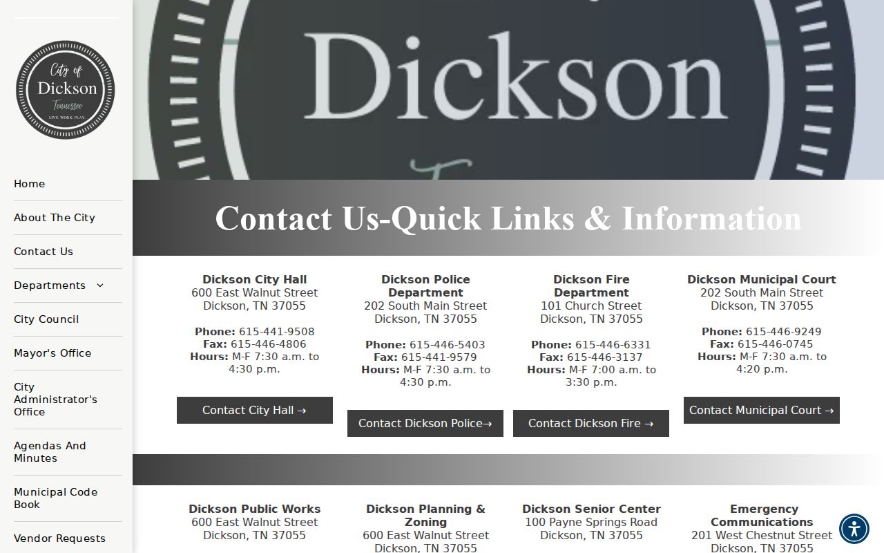 City of Dickson police and municipal court contact information