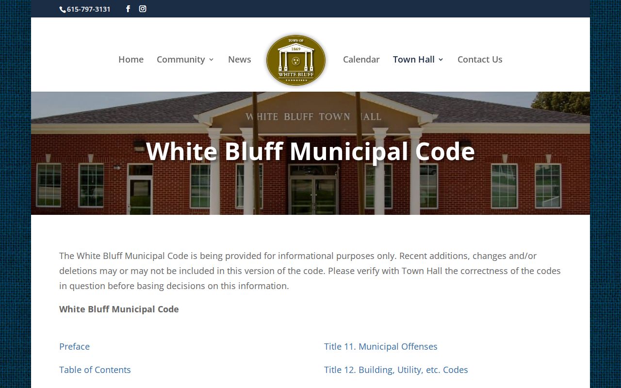 White Bluff municipal code index for court, police, and traffic chapters